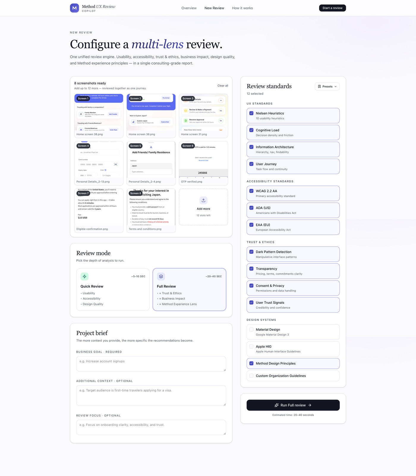 Multiple screens reviewed as a continuous journey.