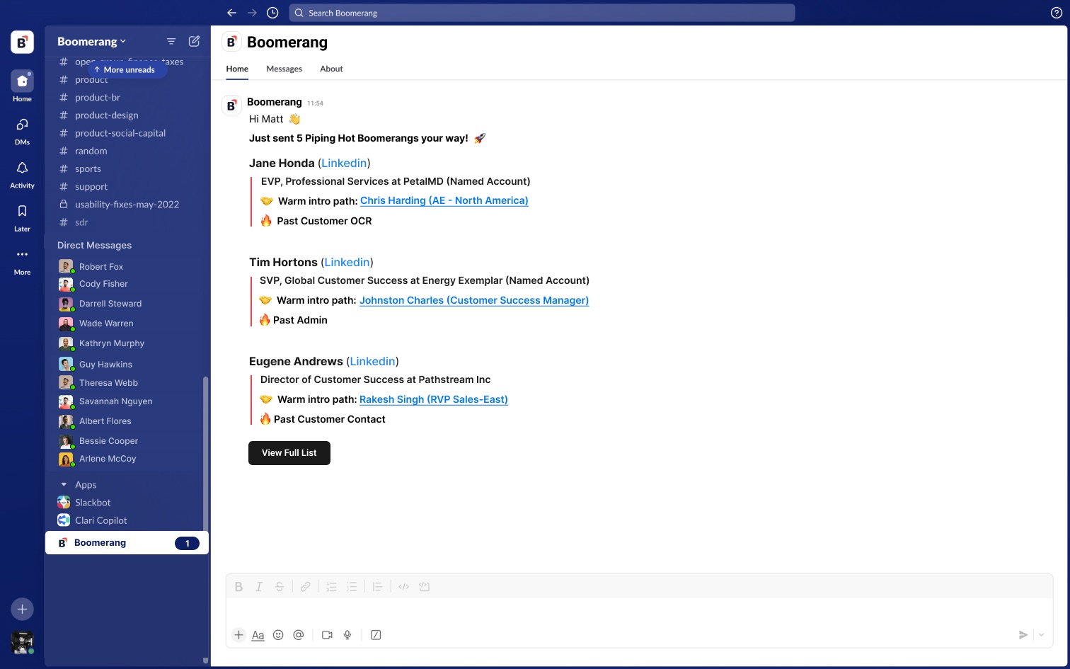 Daily warm-path delivery inside Slack.