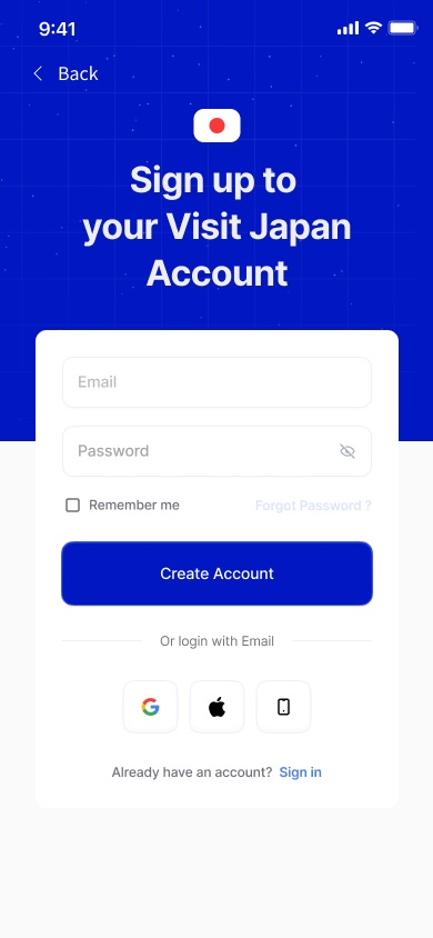 Account creation for the travel authorization journey.