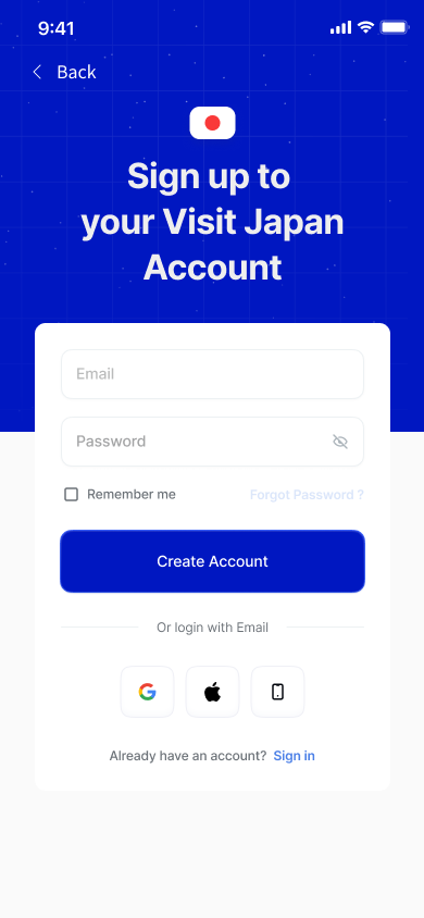Secure account creation for the J-ESTA journey.