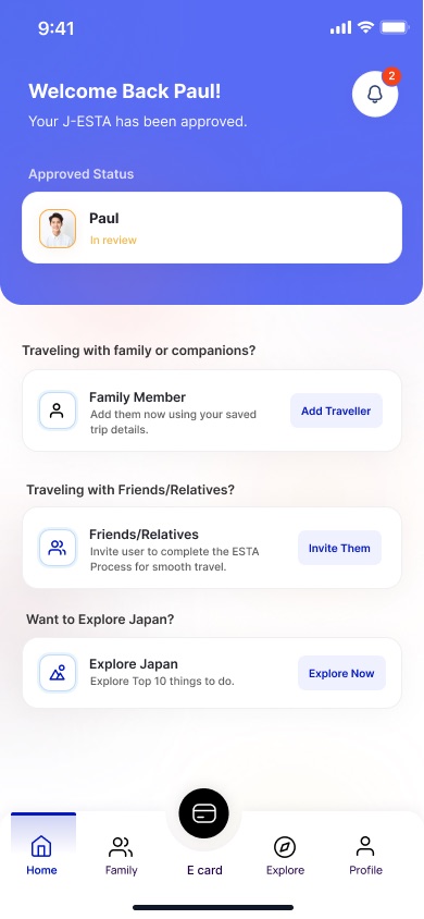 Approved traveler E‑Card and ongoing trip management.