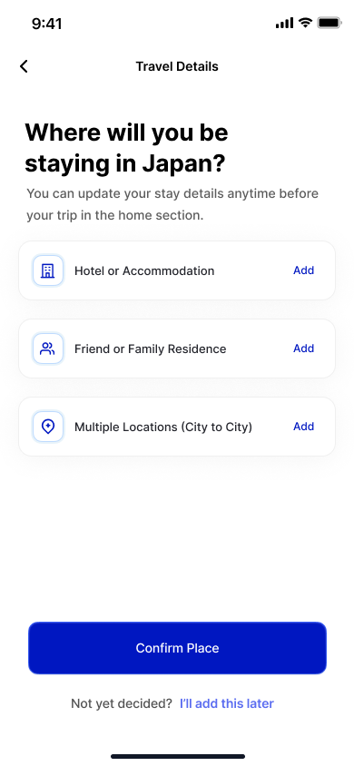 Accommodation type selection for a Japan trip.
