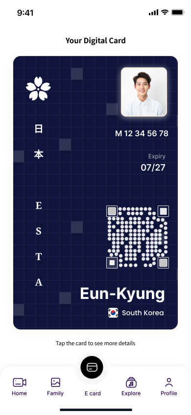 Full-screen reusable J-ESTA digital identity card.