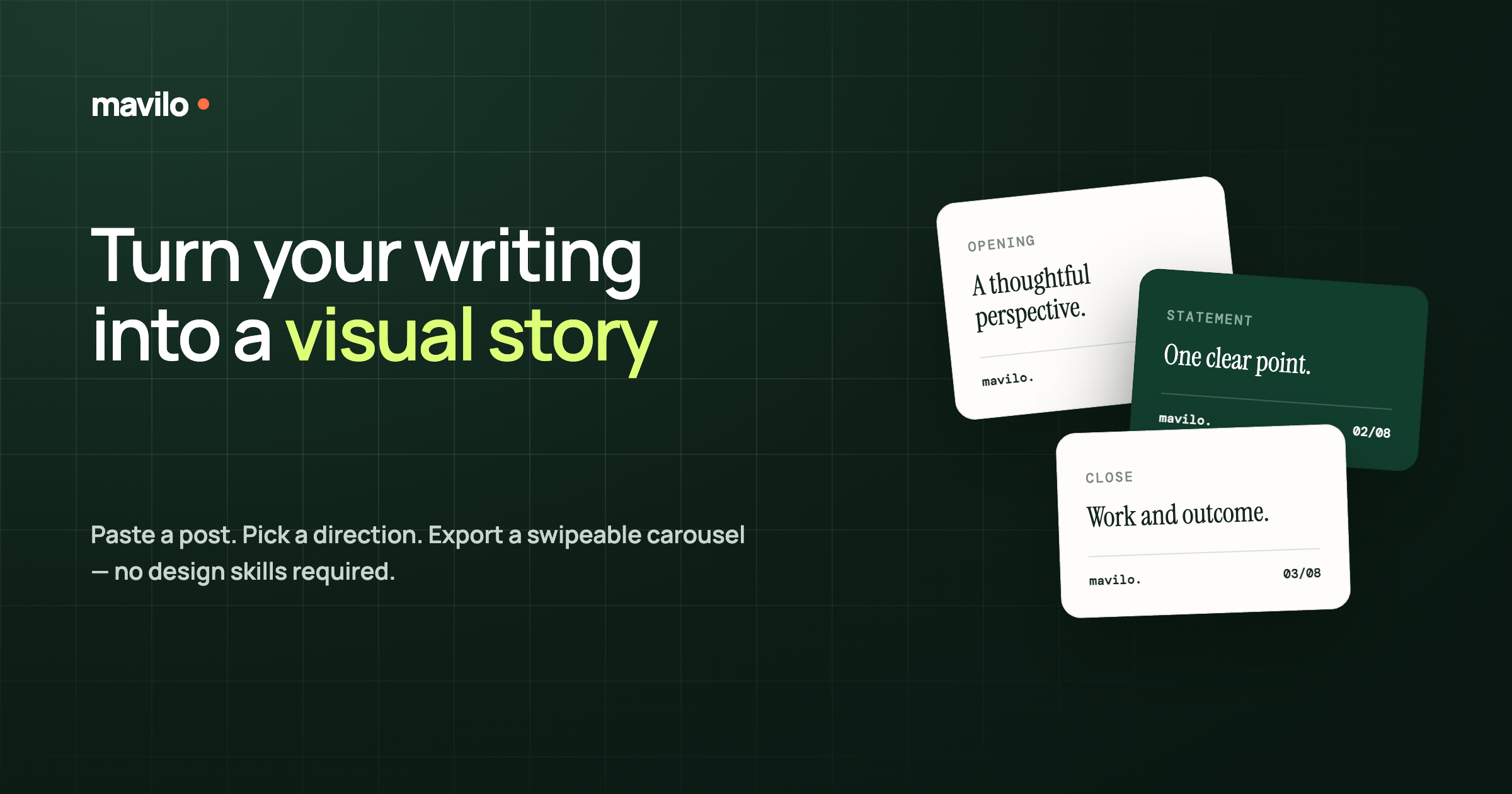 Mavilo public website explaining how a LinkedIn post becomes a visual carousel
