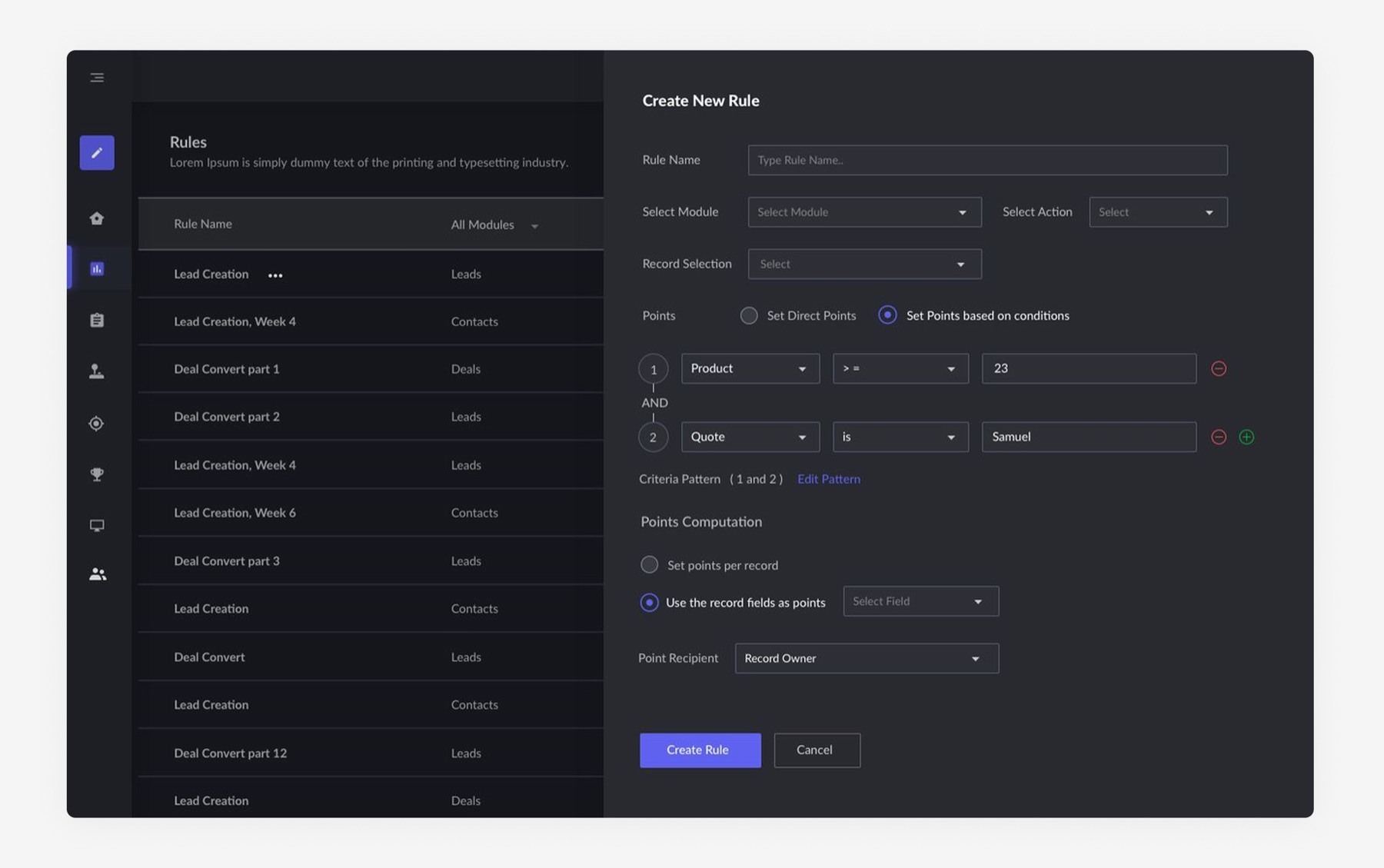 Zoho CRM automated composable rule engine