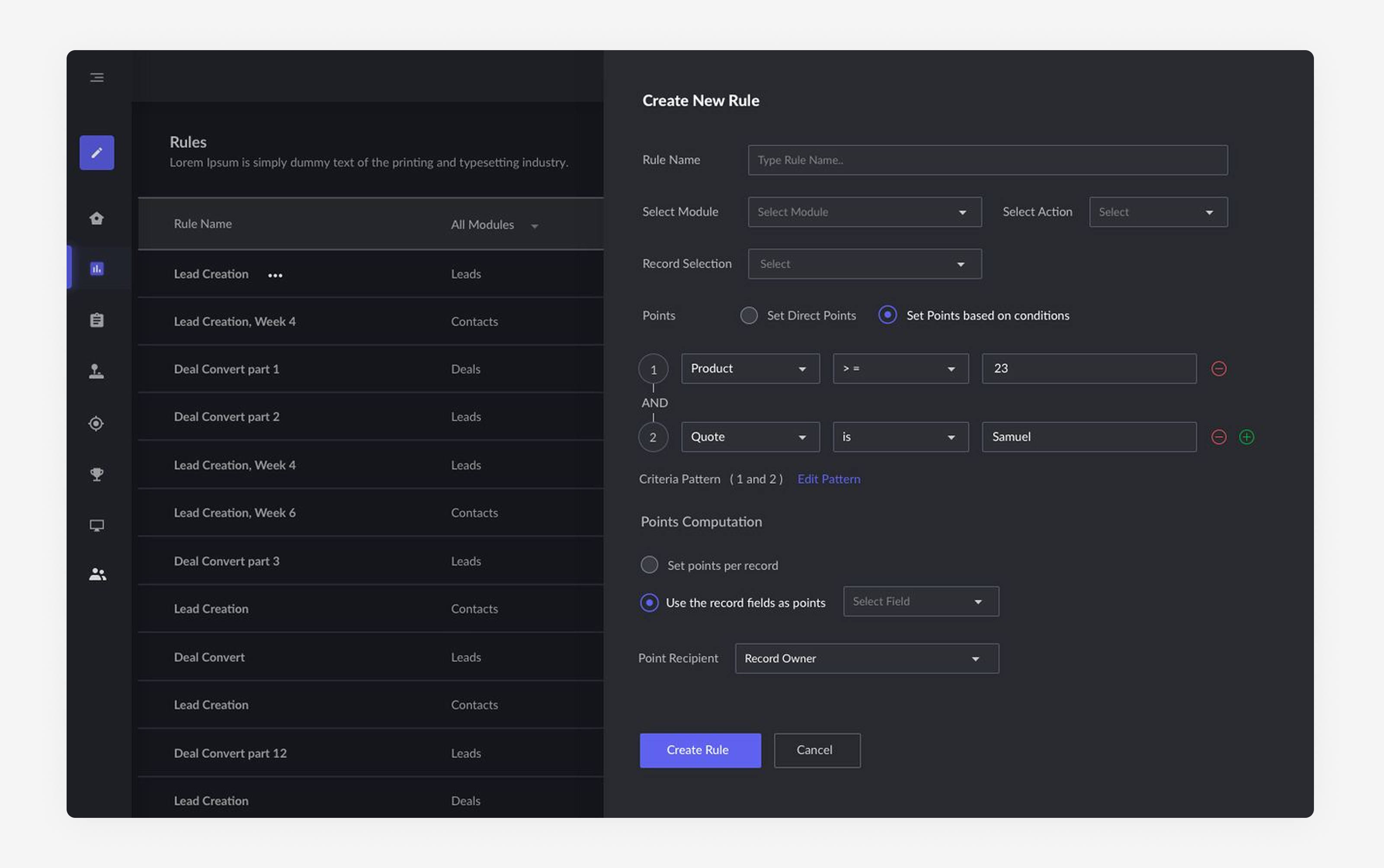 Zoho CRM automated composable rule engine