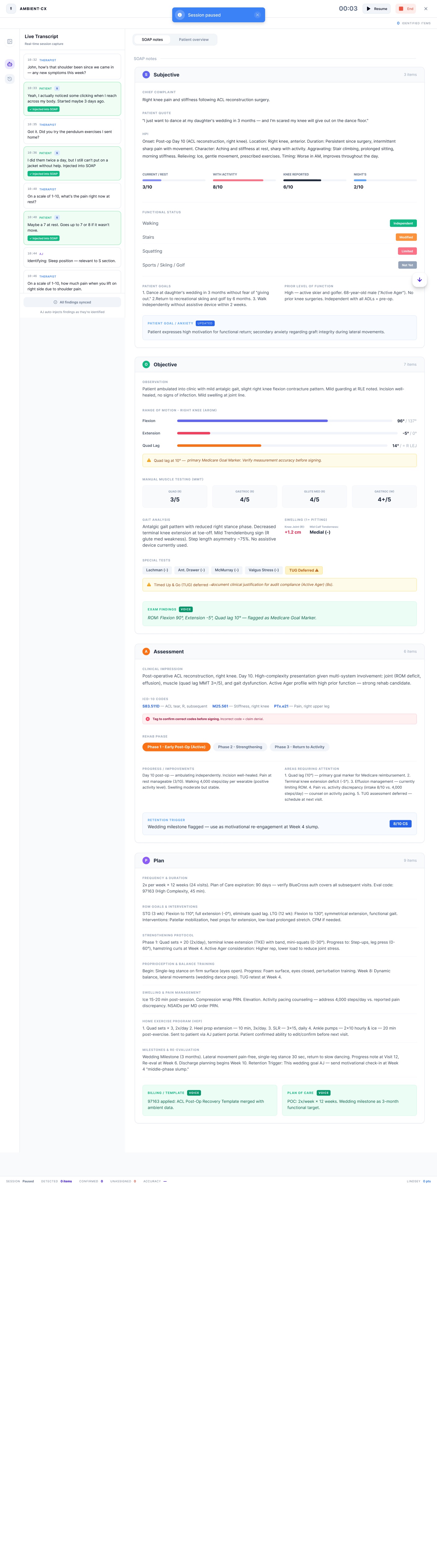 Structured note generation alongside the clinical conversation.