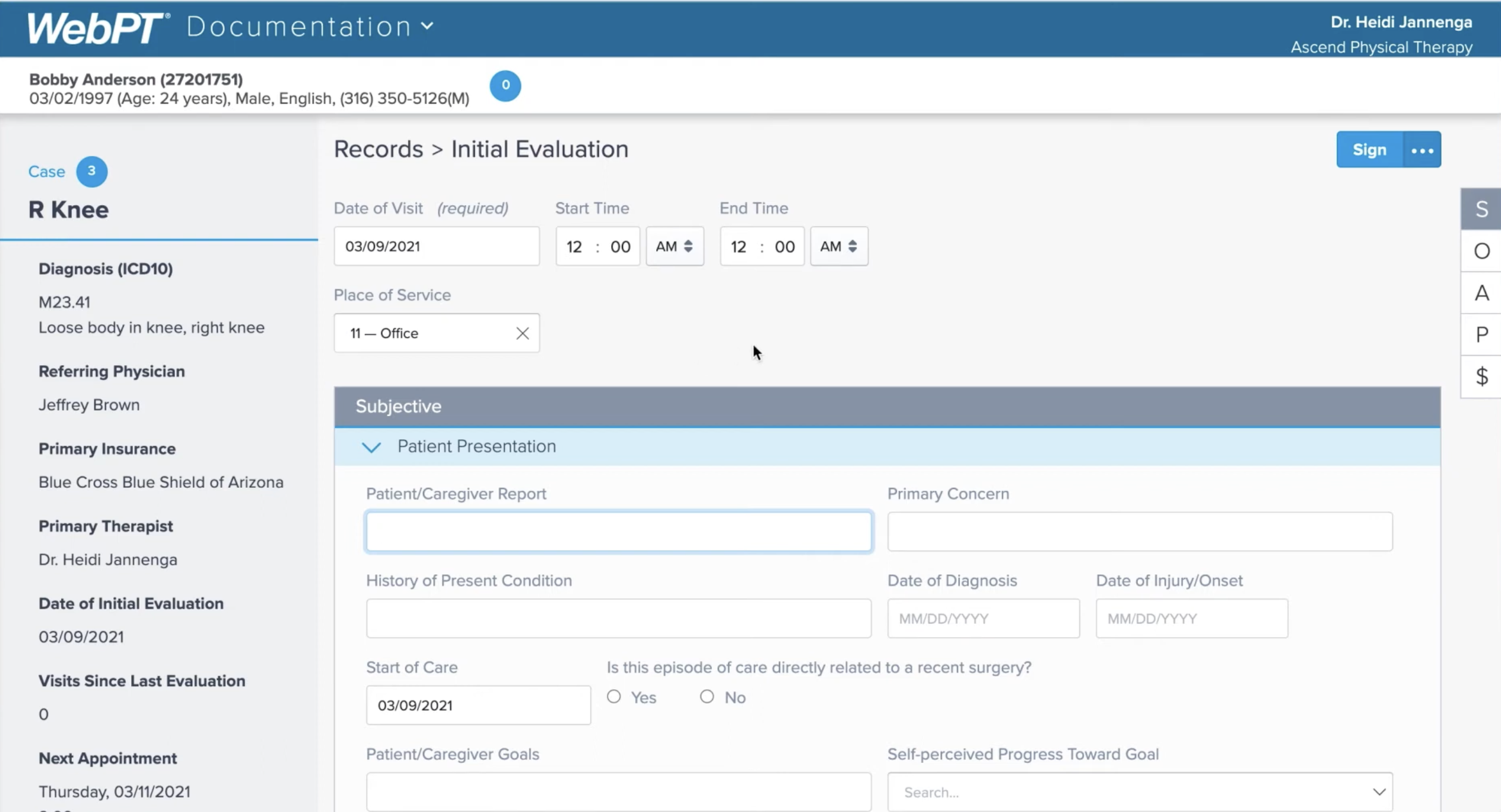 Legacy therapist portal with the existing clinical navigation and workflow.