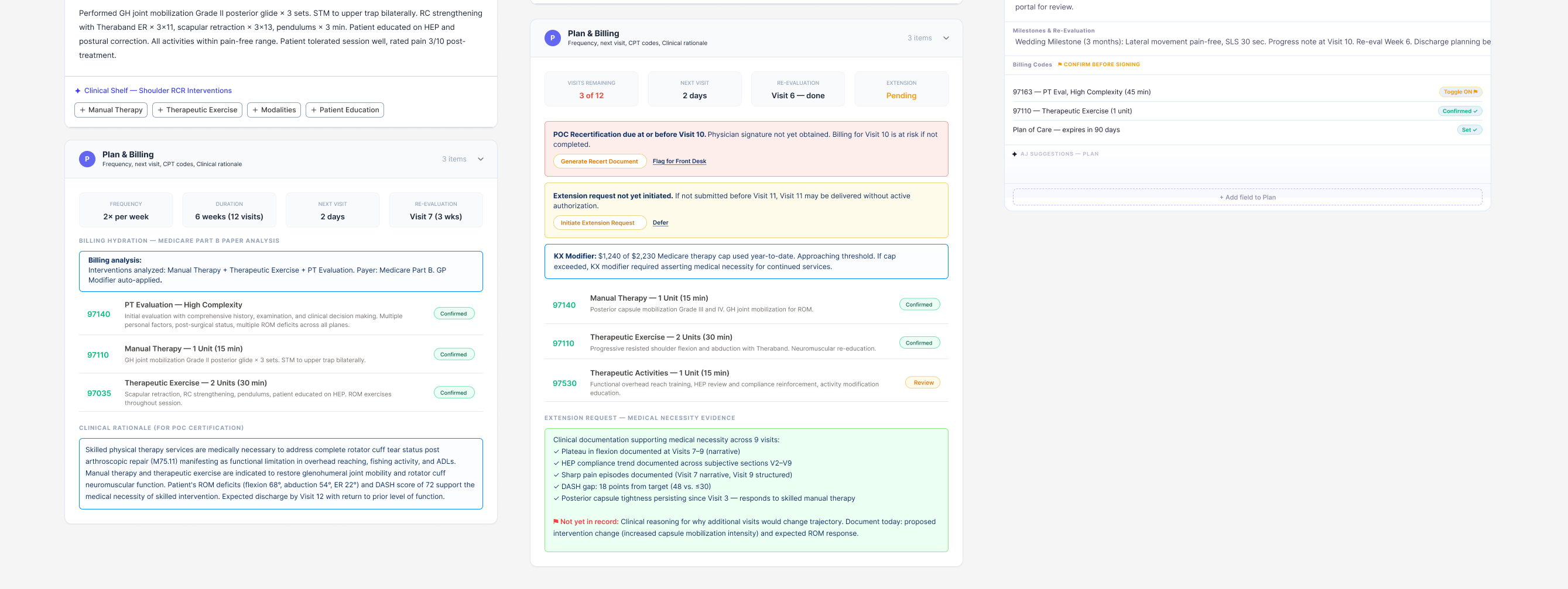 SOAP note billing information connected to the clinical record.