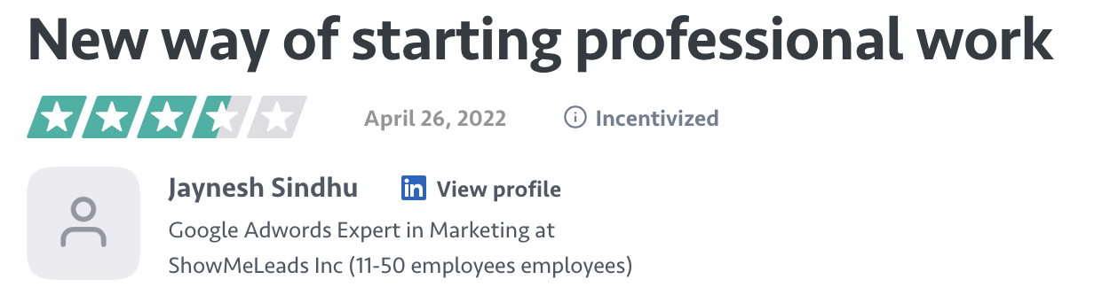 Customer review describing Sales Motivator as a new way to begin professional work.