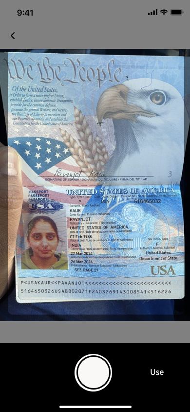 J-ESTA live camera passport capture screen