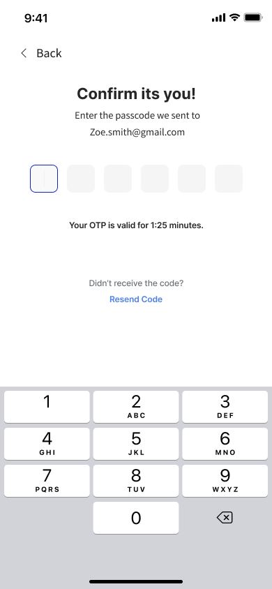 J-ESTA OTP verification screen