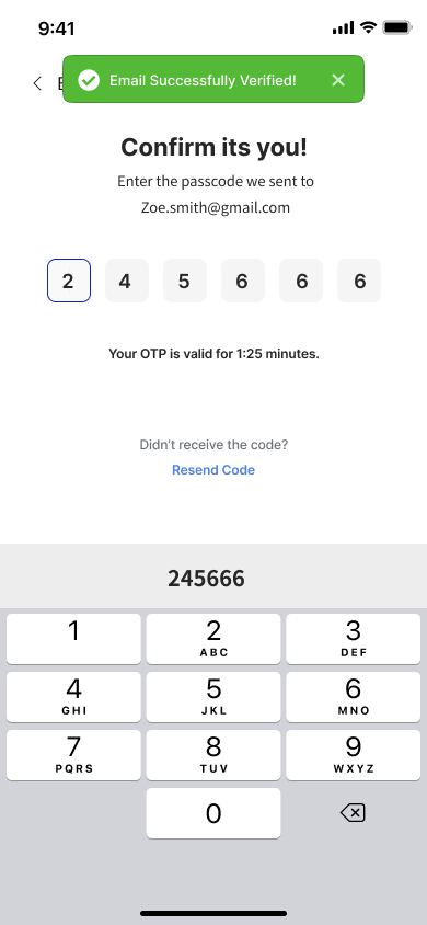 J-ESTA OTP verified confirmation screen