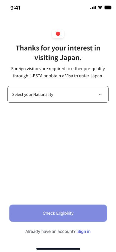 J-ESTA visa eligibility check screen