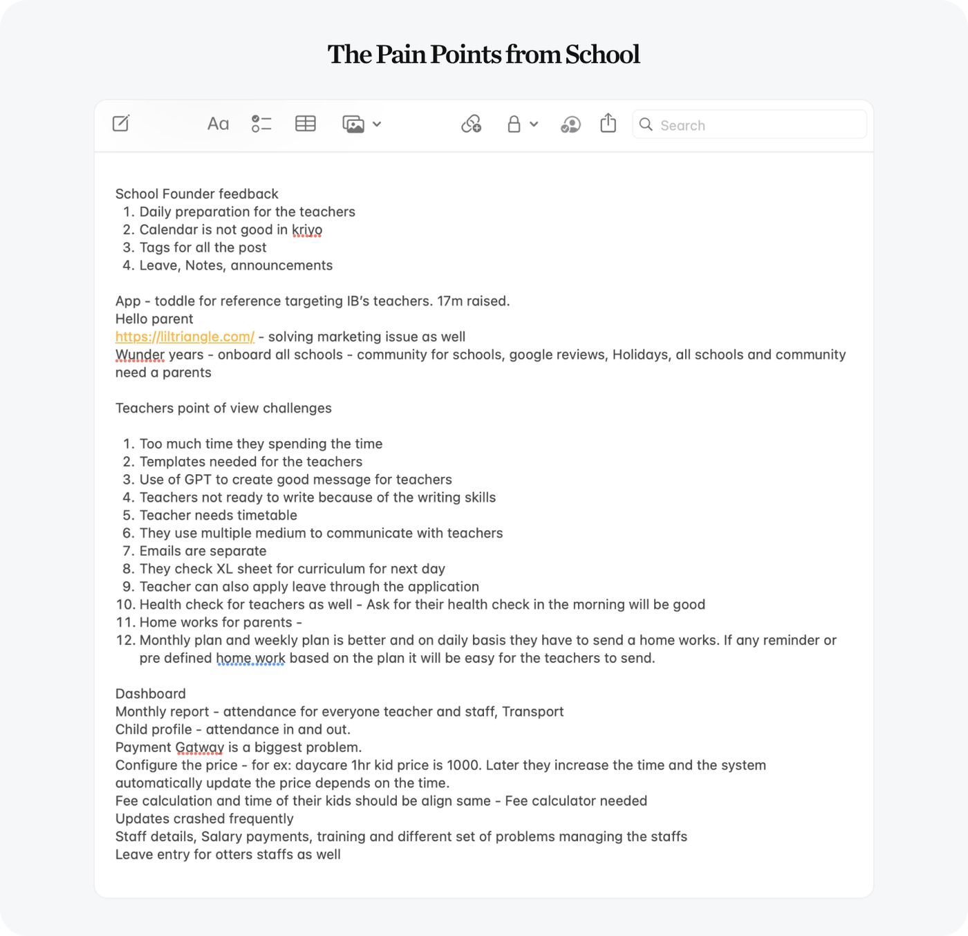 Pain points raised by school admins and owners during Scool Panda discovery