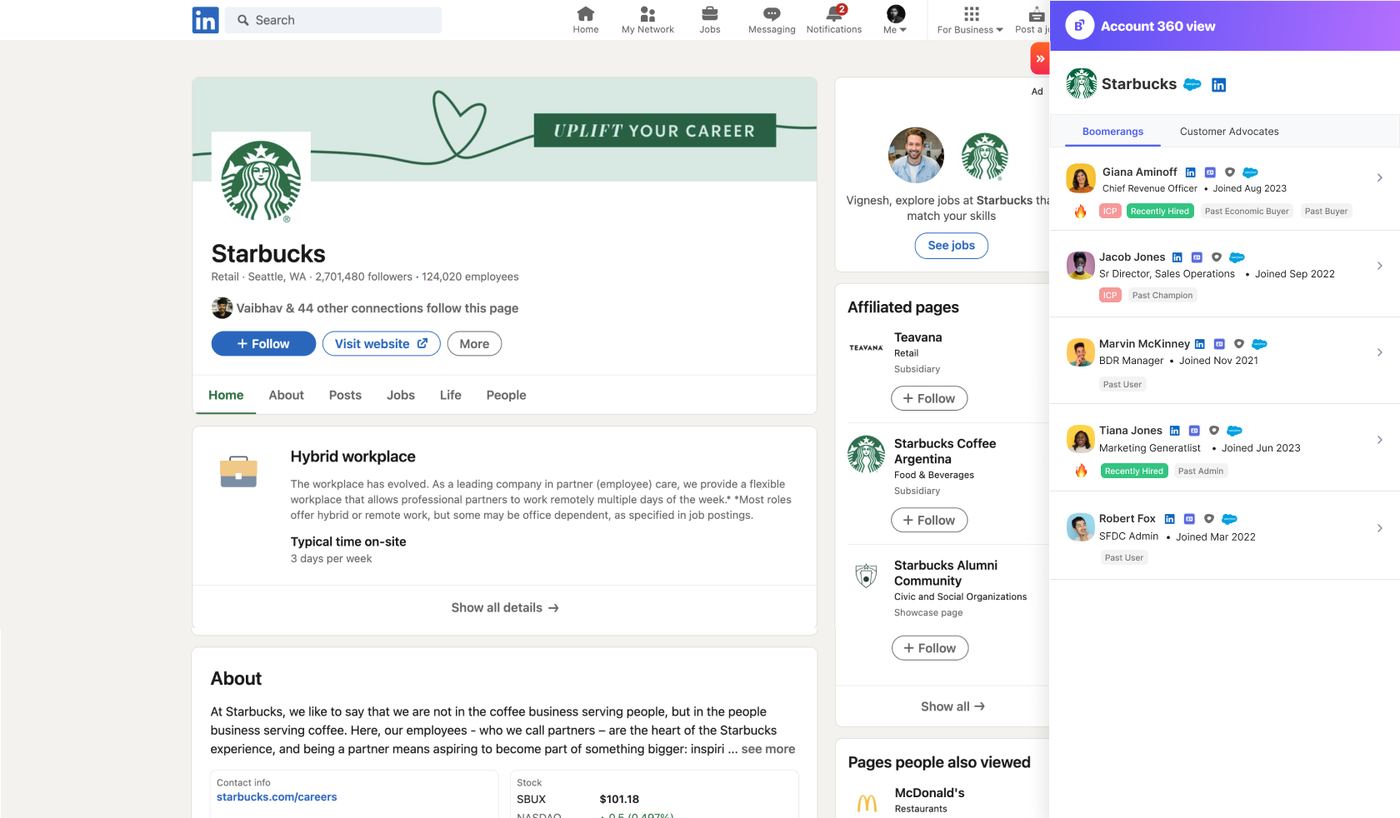 Chrome extension overlaying account intelligence directly on LinkedIn